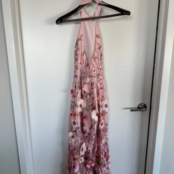 Unique Impression Pink 3D Floral Embroidered Halter Midi Dress - Lulus - Picture 3 of 3